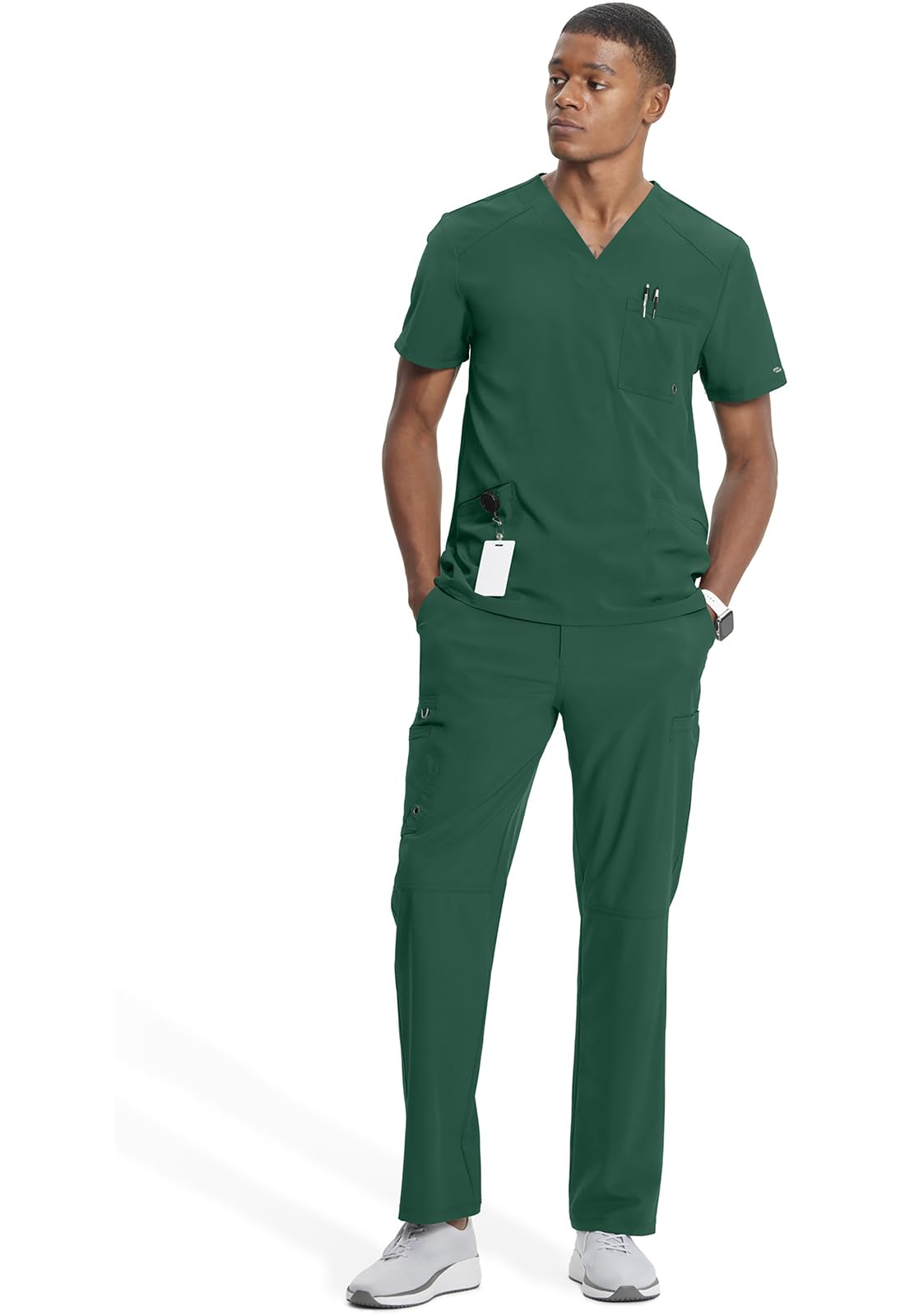 Cherokee Infinity Men Scrubs Top V-Neck Plus Size Ck900A, 5Xl, Hunter Green
