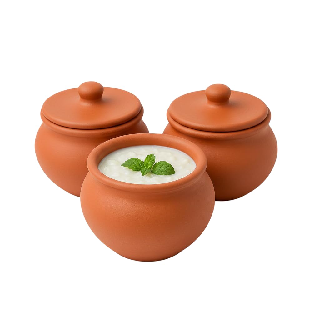 Clay Root Handmade Terracotta Clay Curd Pot With Lid | Earthen Yogurt Setting Handi | Natural Mitti Dahi Bowl For Kitchen & Serv