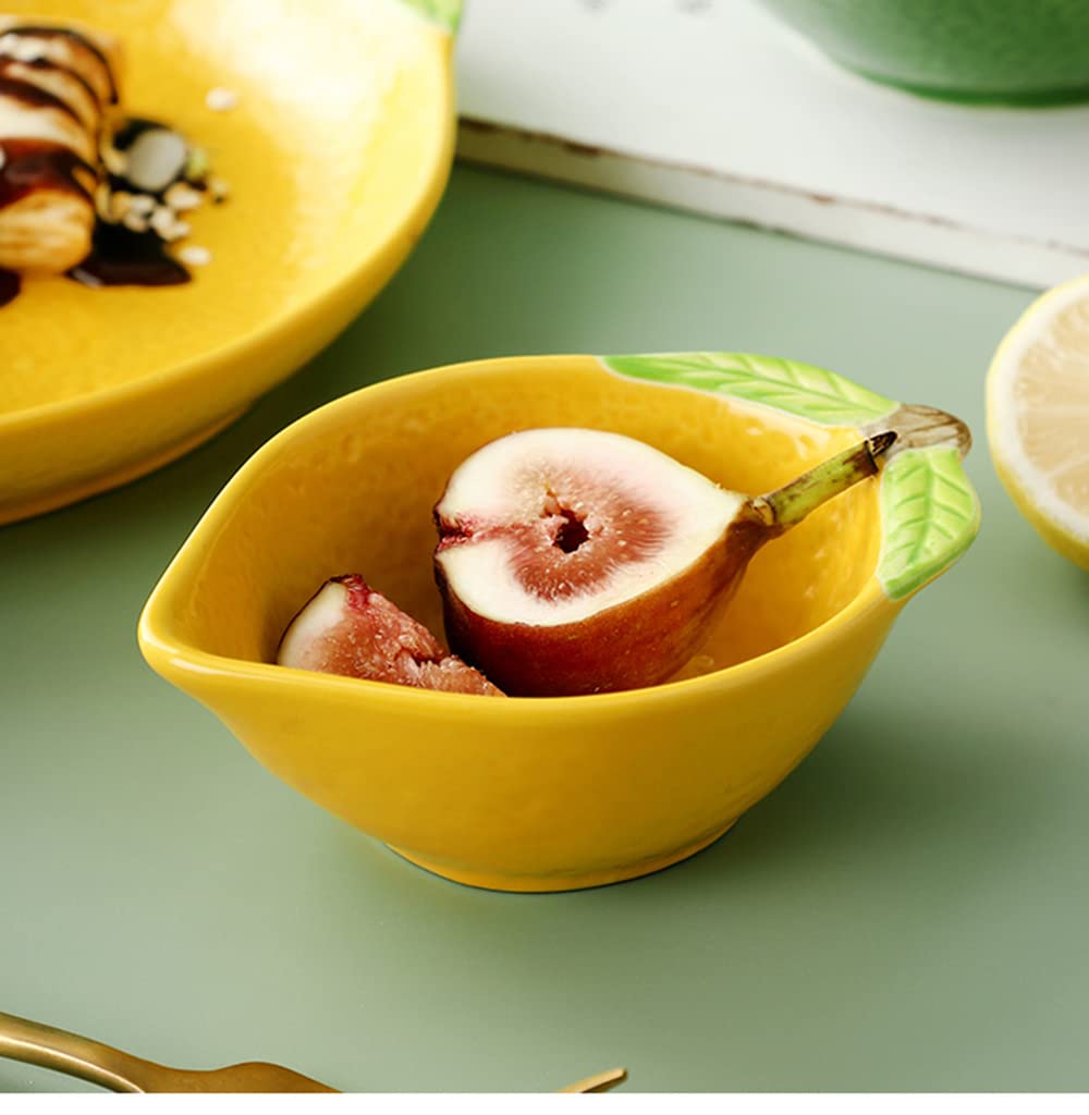 Mozacona 4Pcs Ceramic Appetizer Plates Lemon Shape Side Dishes Seasoning Plates