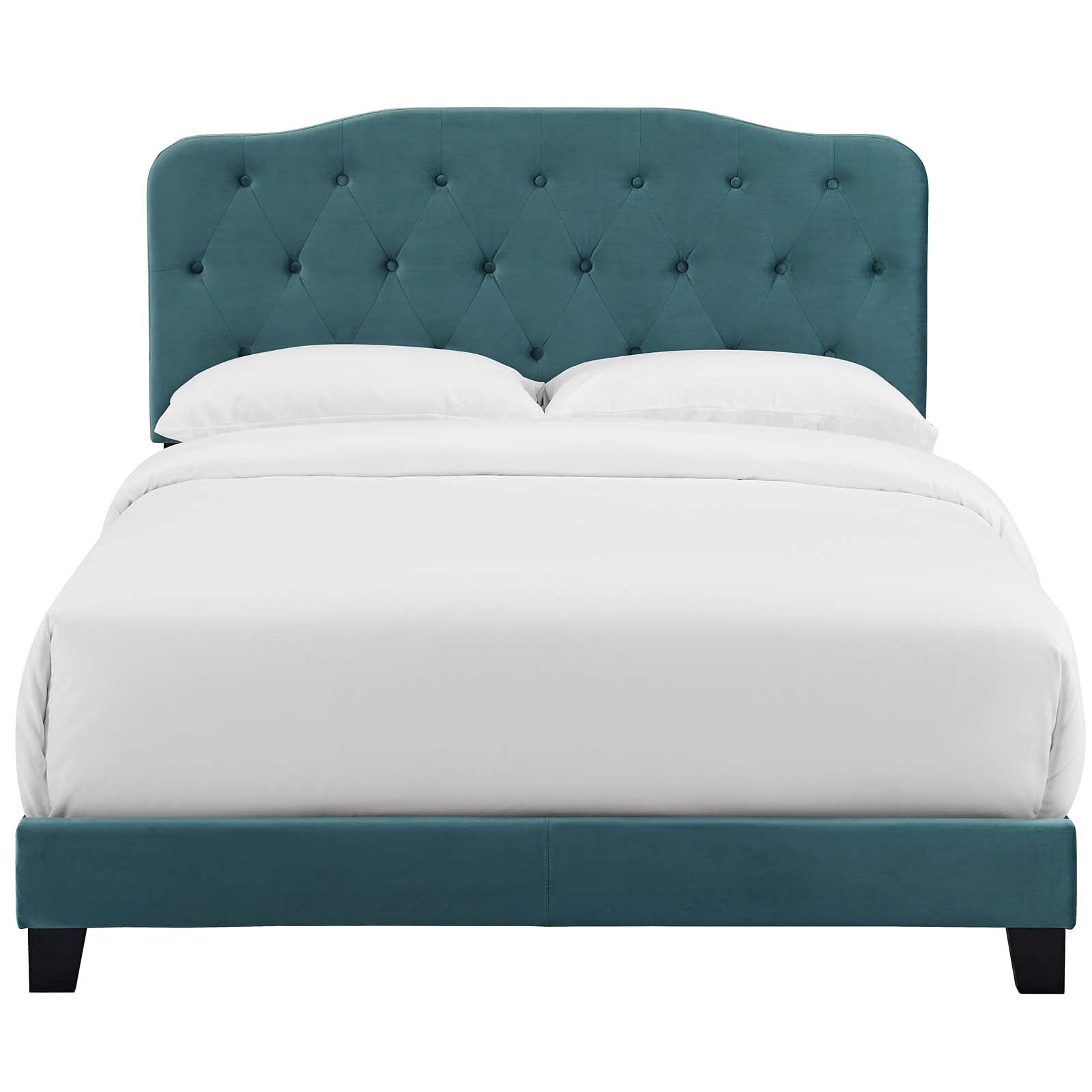 CasaFoyer Amelia Twin Bed | Luxurious Stain-Resistant Velvet | Button-Tufted Headboard | Solid Wood Construction | Non-Marking Legs | Reinforced Center Beams | Ideal for Kids or Dorms | Sea Blue
