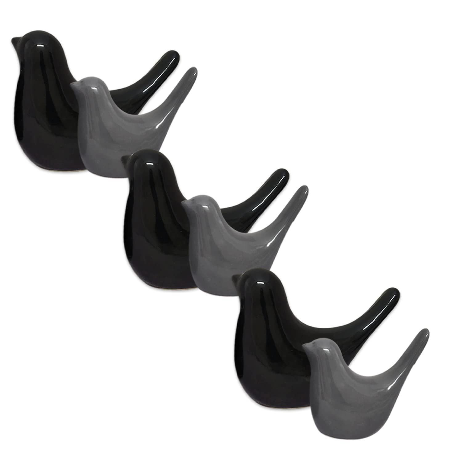Xtore Creative Grey And Black Glossy Ceramic Birds Figurines Home Decorations Accessories Party (Pack Of 6, Black & Grey)