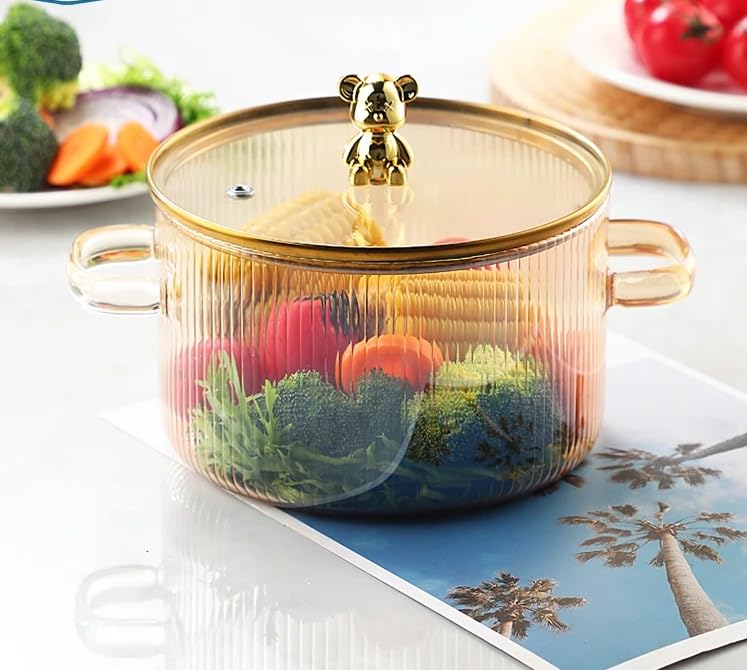 Jnsm 1.5L Glass Uncoated Simmer Pots For Cooking On Stove Glass Boiling Pot Small Heat-Resistant Clear Saucepan With Lid For Pas