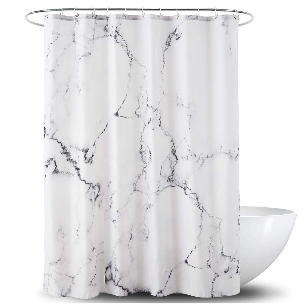 Yostev Grey Marble Bathroom Shower Curtain,Grey And White Fabric Shower Curtain With Hooks,Decorative Bathroom Accessories,Water