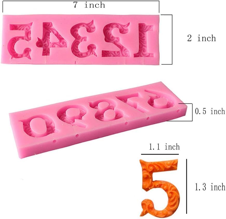 Wetco Silicone Fondant Molds, 2 Pack 3D Silicone Number Molds, 0-9 3D Embossed Fondant Chocolate Mold Baking Molds For Birthday