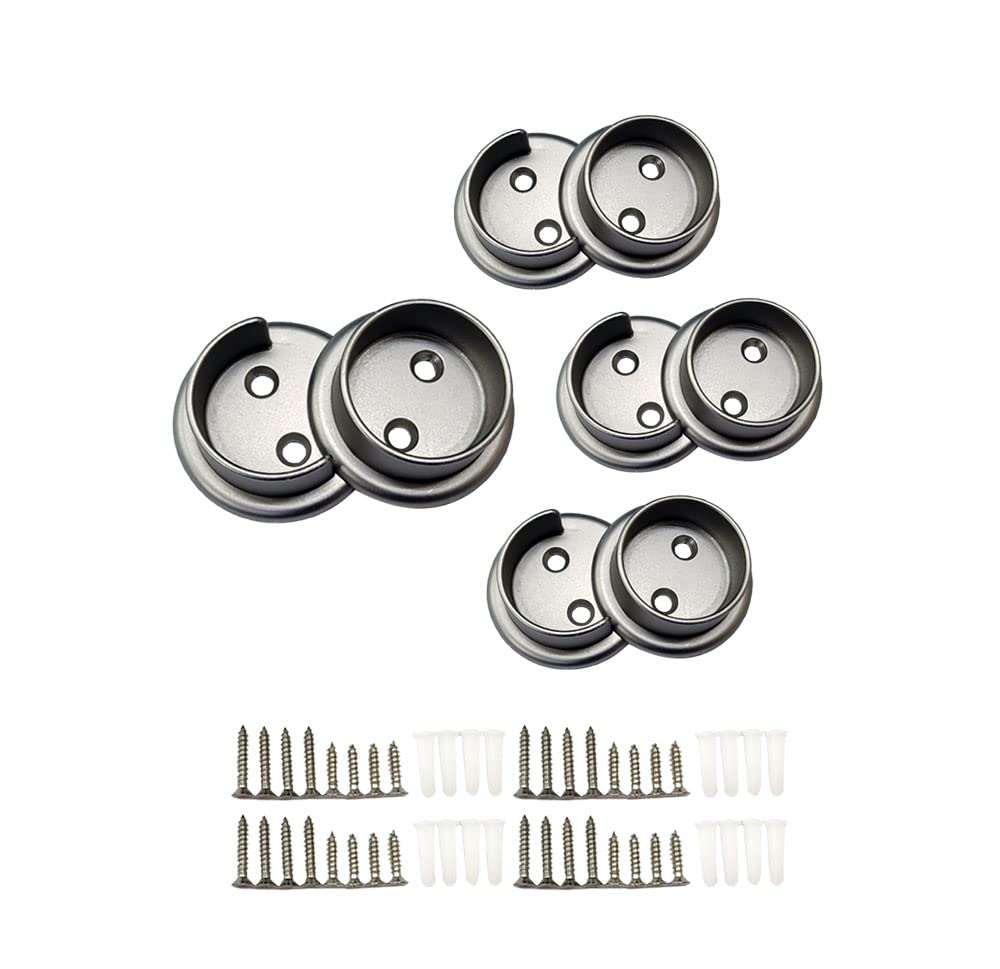 Qcaa Heavy Duty Solid Metal Closet Rod Socket Set, 1-3/8 ' ', Satin Nickel, 4 Pair, Made In Taiwan