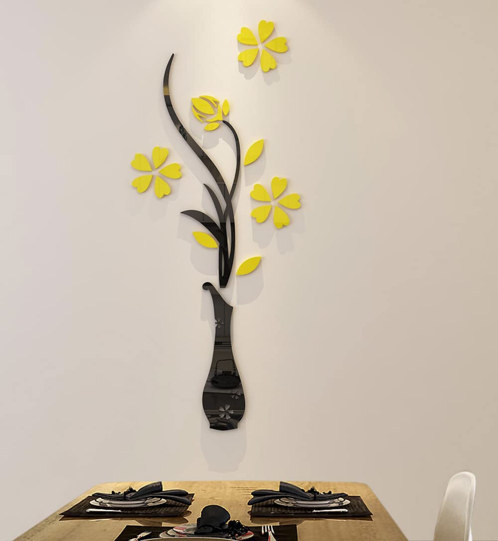 3D Vase Wall Murals For Living Room Bedroom Sofa Backdrop, Diy Wall Decal - Originality Stickers Gift, Yellow, 39 X 16 Inches