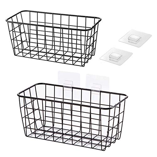 Lelecat Hanging Kitchen Baskets For Storage Adhesive Sturdy Small Wire Storage Baskets With Kitchen Food Pantry Bathroom Shelf S