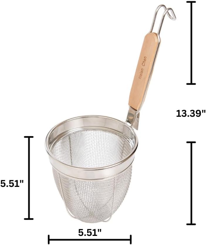 Helens Asian Kitchen Spider Strainer, 6-Inch Stainless Steel Mesh Strainer Basket With 7.5-Inch Bamboo Handle