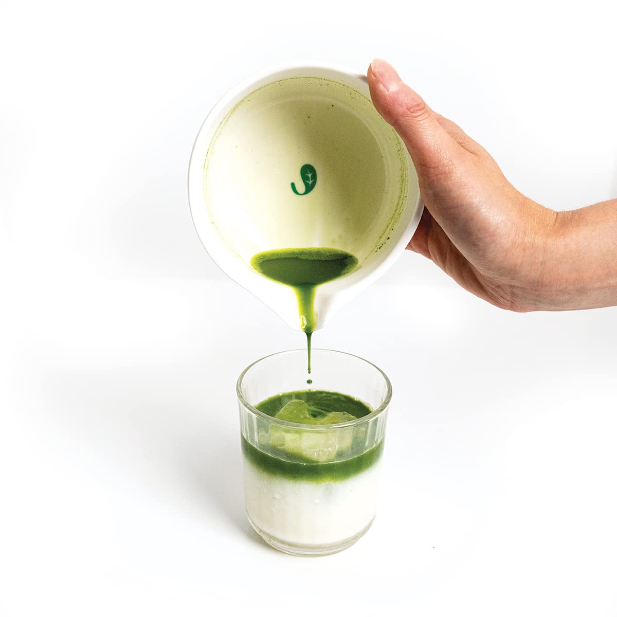 Jade Leaf Matcha Traditional Porcelain Tea Bowl With Pour Spout - Hand Made Porcelain With White Matte Glaze - For Perfectly Whi