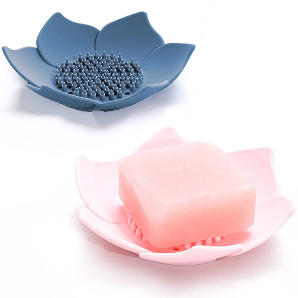 Soap Dishes With Draining, Bathroom Bar Soap Holder For Shower, Soap Tray For Kitchen Sink, Silicone Flower Shape Soap Saver For
