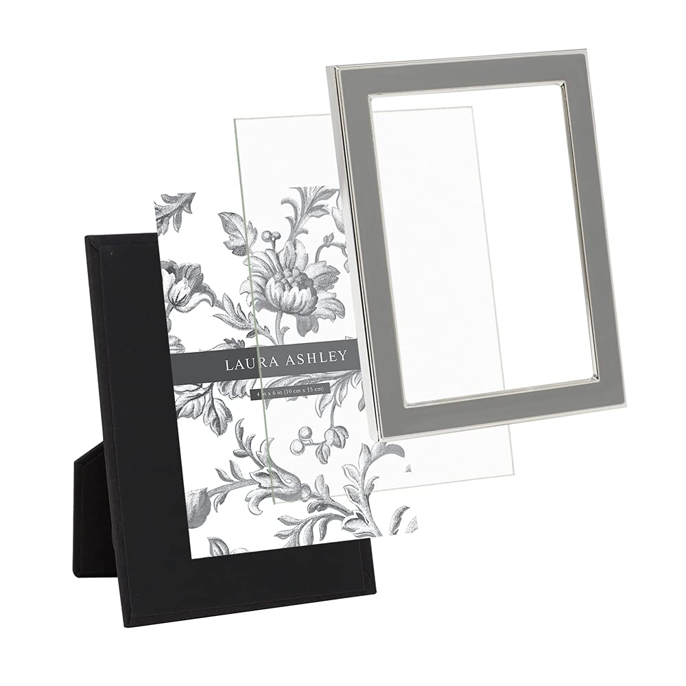 Laura Ashley 4x6 Gray Enamel Picture Frame, Silver Metal Edge with Easel, for Countertop, Counterspace, Tabletop Display, Booksh