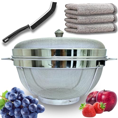 Febzona 12 Inch Fruit Basket With Lid Net Cover | Stainless Steel Fruits Storage Basket Fruit Basket For Dining Table Vegetable 