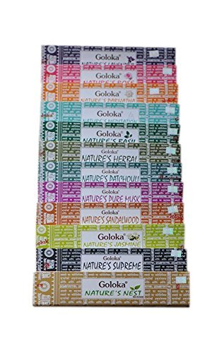 Goloka Set Of 12 Natures Nest, Lavender, Rose, Meditation, Parijatha, Basil, Patchouli, Sandalwood, Jasmine, Herbal, Pure Musk,