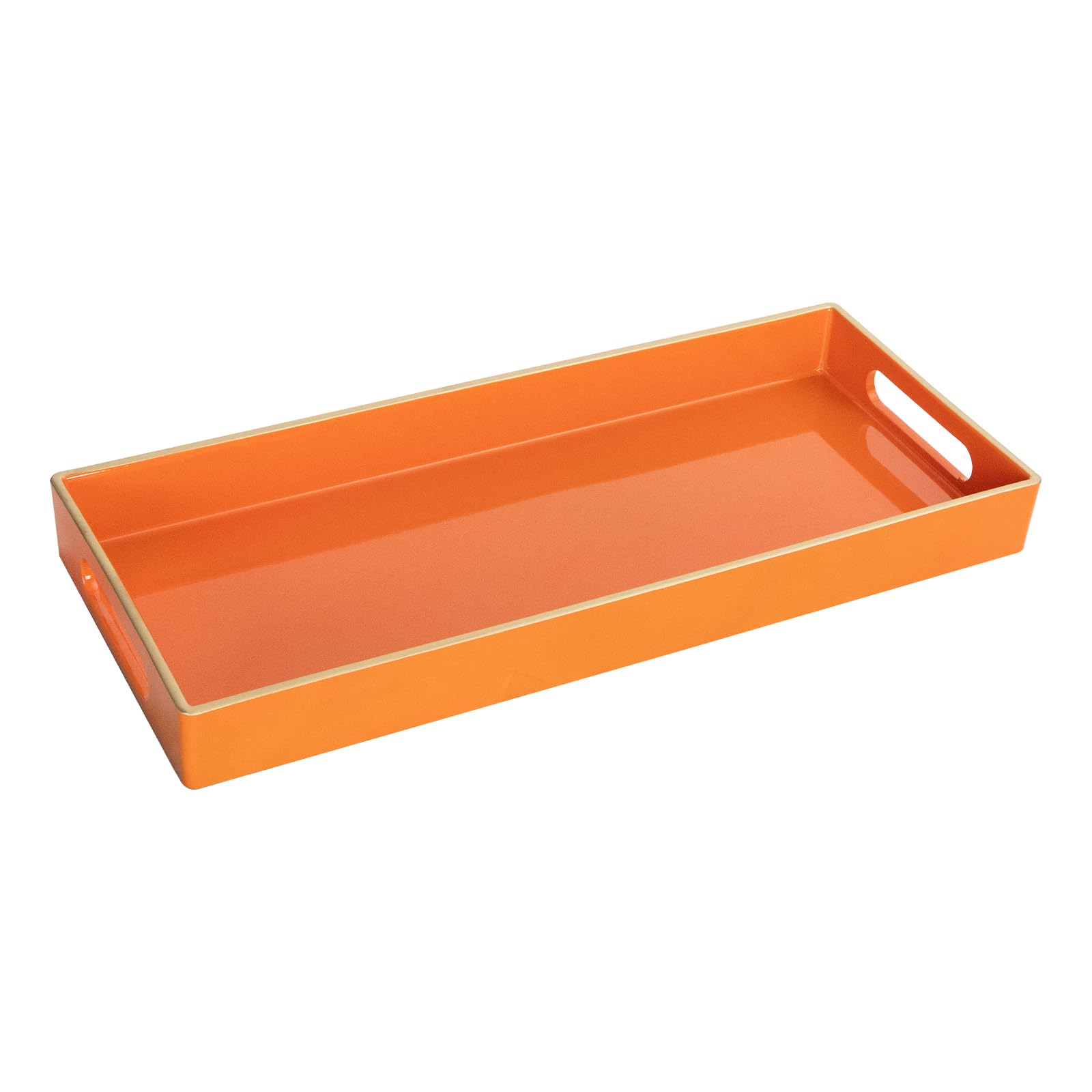 Maoname Orange Vanity Tray, Plastic Decorative Tray, Rectangular Tray With Handles, Bathroom Tray For Toilet Tank, Counter, 13.8