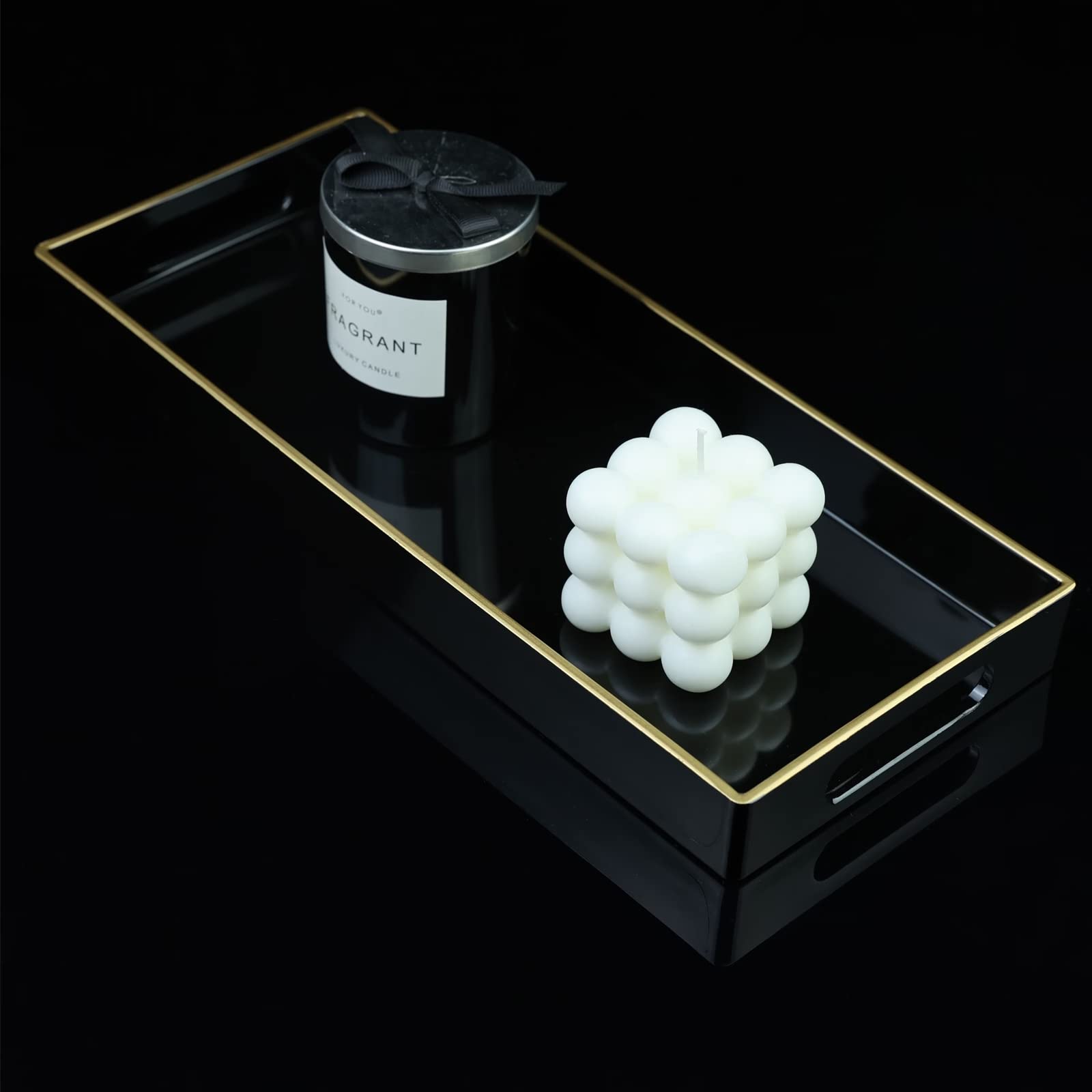 Leemxiiny Black Vanity Tray With Handles, Decorative Tray Desktop Storage Organizer For Bathroom, Living Room, 5.9''*13.7''