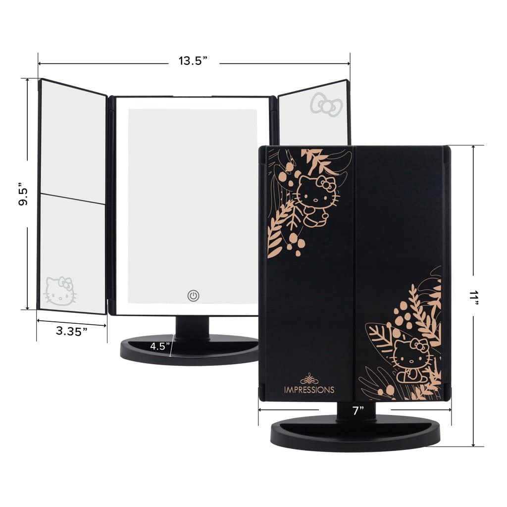 Impressions Vanity Hello Kitty Mirror With Lights, Trifold Led Tri-Tone Makeup Mirror With Touch Sensor And Three Adjustable Mir