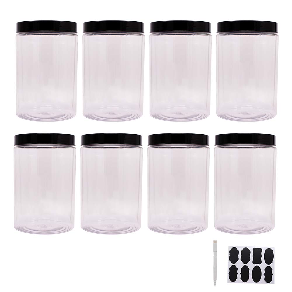 zmybcpack 8 Pack 25 oz Plastic Jars With Lids  Extra Labels  1 Pen  Clear PET Seal Jar for Food Storage Wide Opening Storage jar For Dry Food  Peanut  Powder  Kitchen & Craft Storage