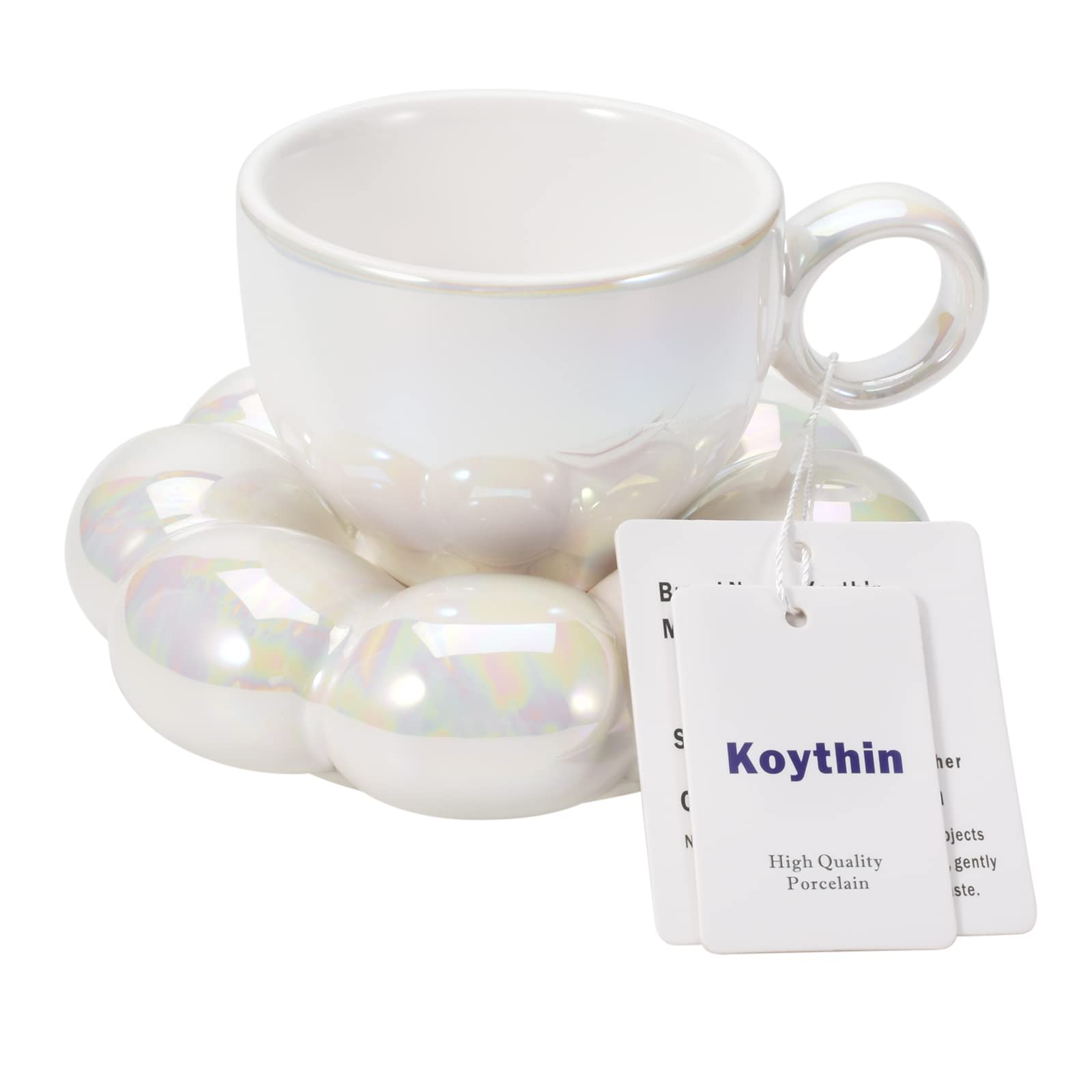 Koythin Ceramic Coffee Mug with Saucer Set, Creative Cute Cup with Sunflower Coaster for Office and Home, 6.5 oz/200 ml for Tea 