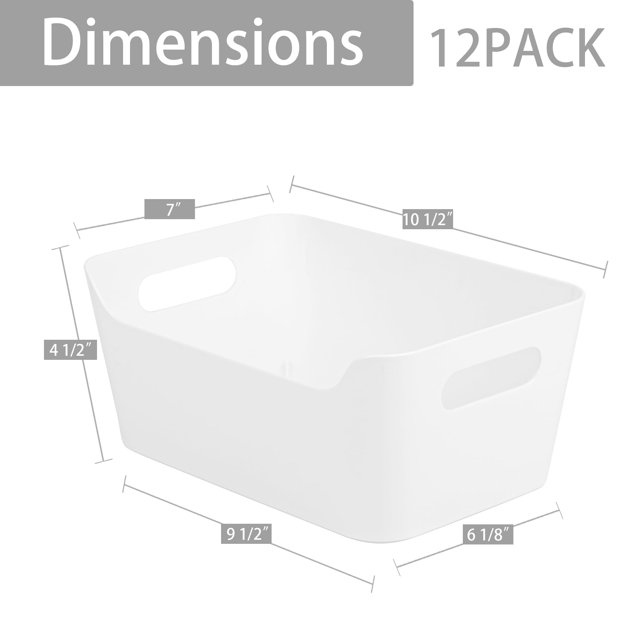 Tiawudi 12 Pack Storage Bins, Plastic Storage Containers, Multi-Use Organizer Bins, White Closet Organizer, Pantry Organizer, Bi