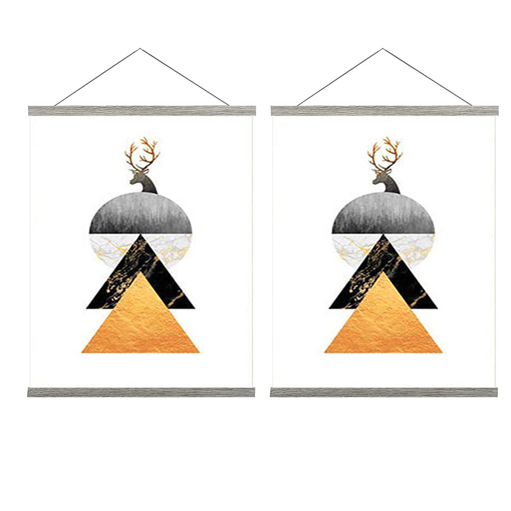 2 Pack Magnetic Poster Hanger Frame, 13X19 13X22 13X24 Light Wood Wooden Magnet Canvas Artwork Print Dowel Poster Hangers Frames