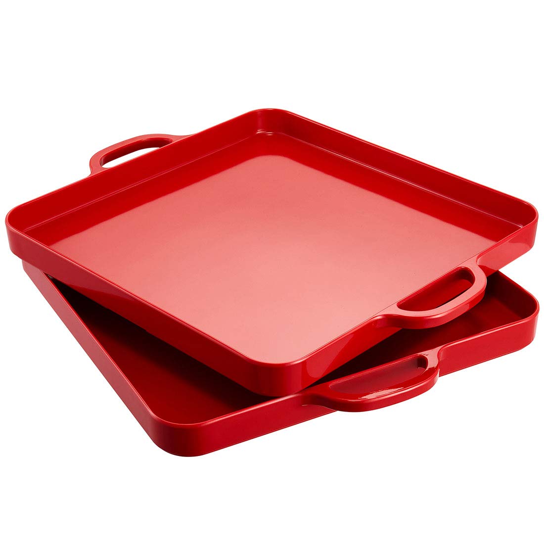I Bkgoo Foodservice Red Plastic Tray With Handle Set Of 2 Large Melamine Cube Serving Platters For Parties, Table, Kitchen Size(