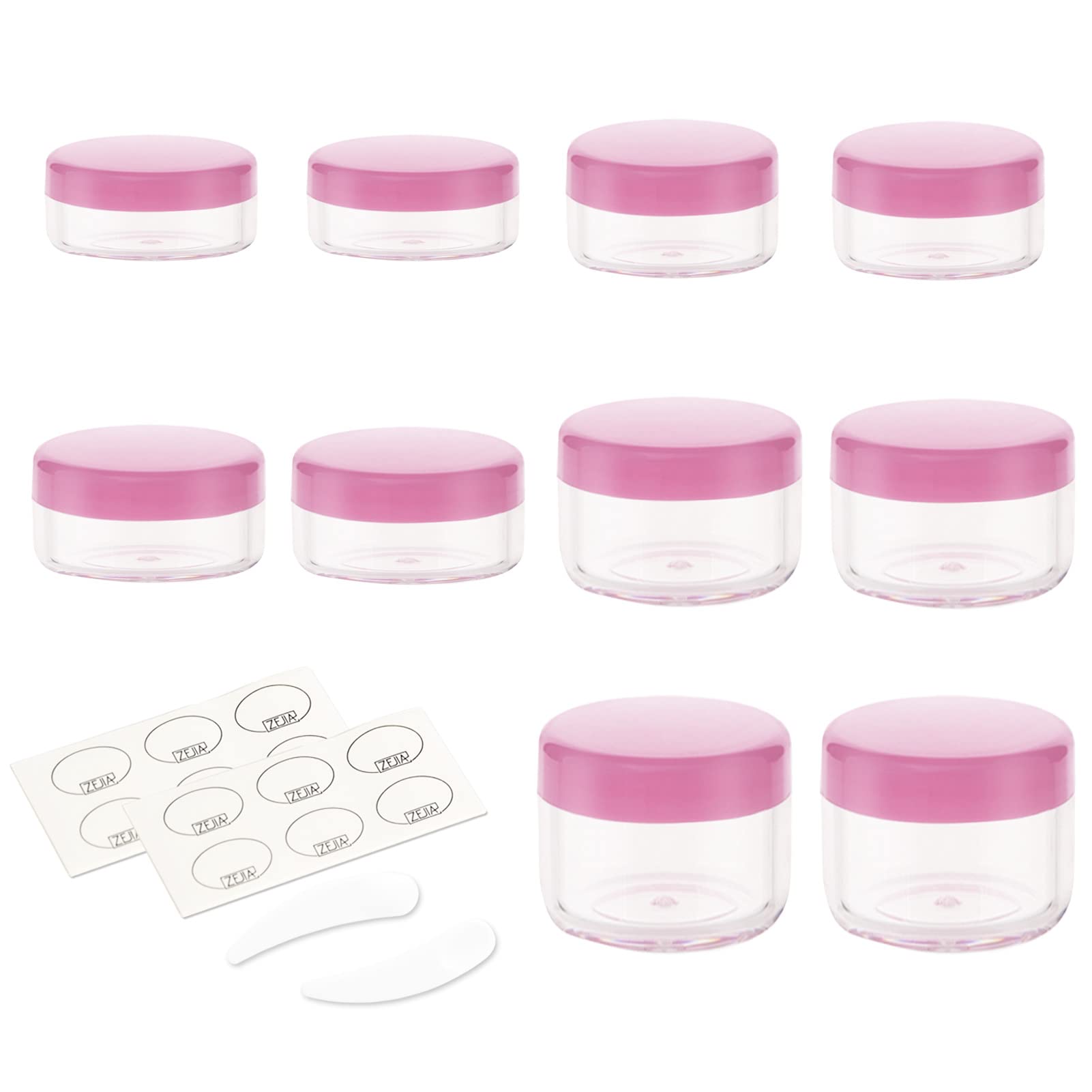 Zejia 10Pcs Small Travel Containers, Pink Sample Containers With Screw Lids, 5 Size 3/5/10/15/20 Gram Sample Jars With 12Pcs Lab