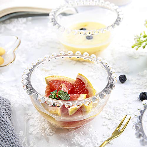Sizikato Transparent Glass Dessert Bowl Fruit Salad Bowl With Beaded Edges.