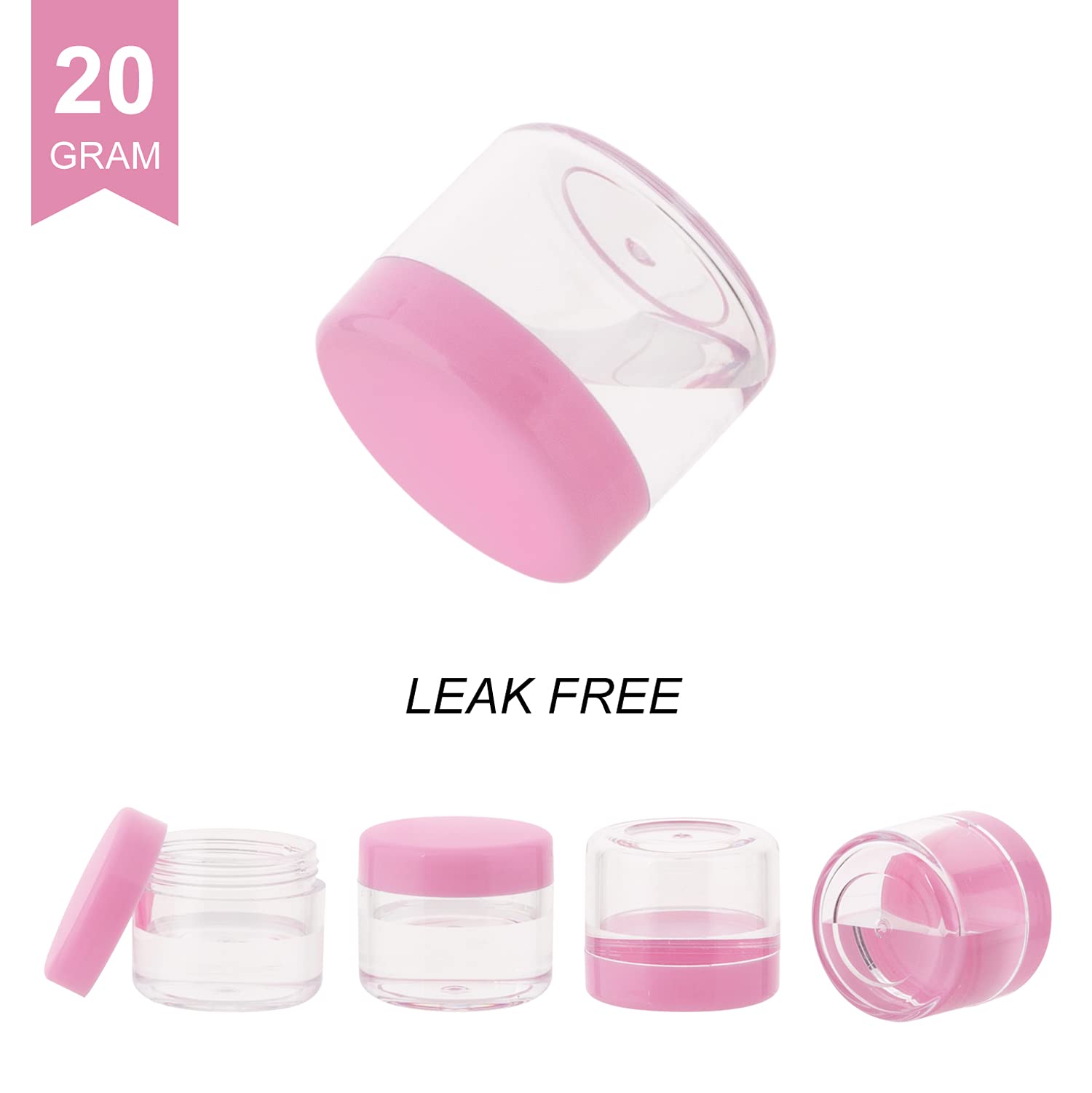 ZEJIA Pink Cosmetic Jars - 20 Pack, 20ml Travel Size Plastic Containers for Lotions, Powders, and Beauty Products