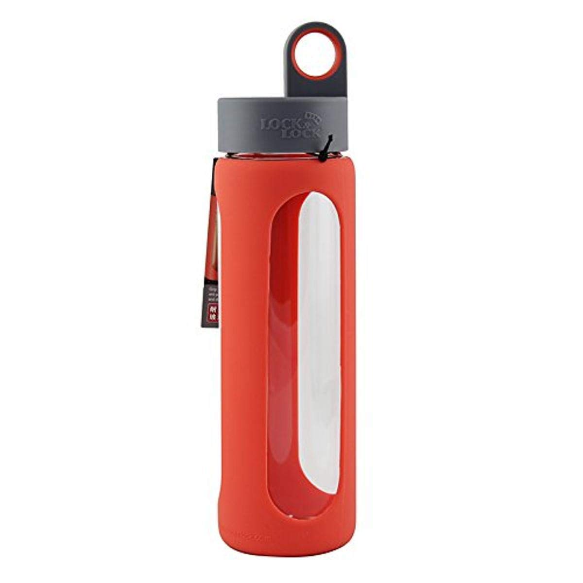 Lock & Lock I Shape Silicone Heat Resistant Borosilicate Glass Sports, 17 Oz, Red Water Bottle