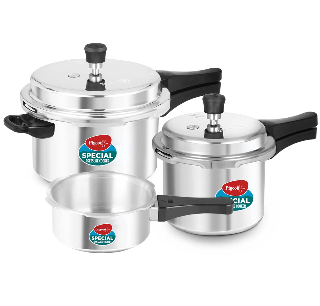 Pigeon By Stovekraft Special Aluminium Pressure Cooker Combo With Outer Lid Gas Stove Compatible 2, 3, 5 Litre Capacity For Heal