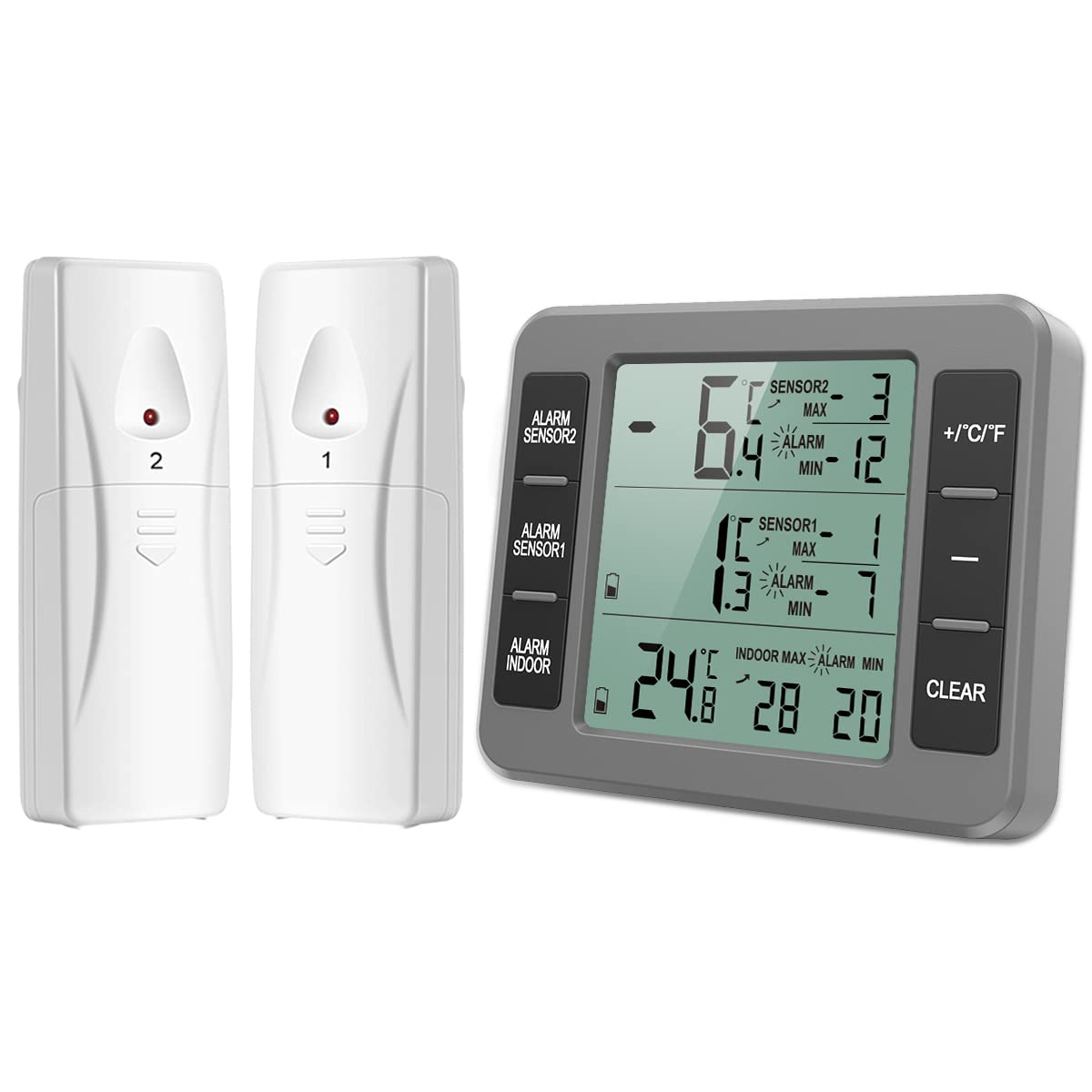 Amir Upgraded Refrigerator Thermometer, Wireless Indoor Outdoor Thermometer, Sensor Temperature Monitor With Audible Alarm Tempe