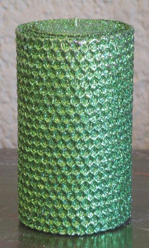 Gold Rush 80 Hour-6 Inch Natural Beeswax Hybrid Pillar Glitter Candle, Emerald Green Color