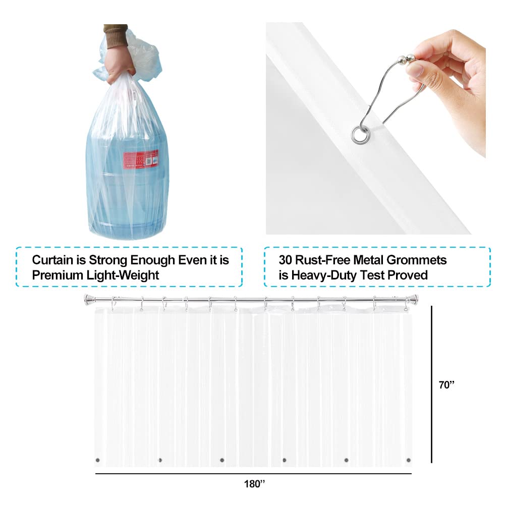 YISURE Clawfoot Tub Shower Curtain  Wrap Around Clear Shower Curtain Liner with 6 Bottom Magnets PEVA Extra Wide Bathtub Curtain for Bathroom Vintage Freestanding Tub 180??W x 70??L