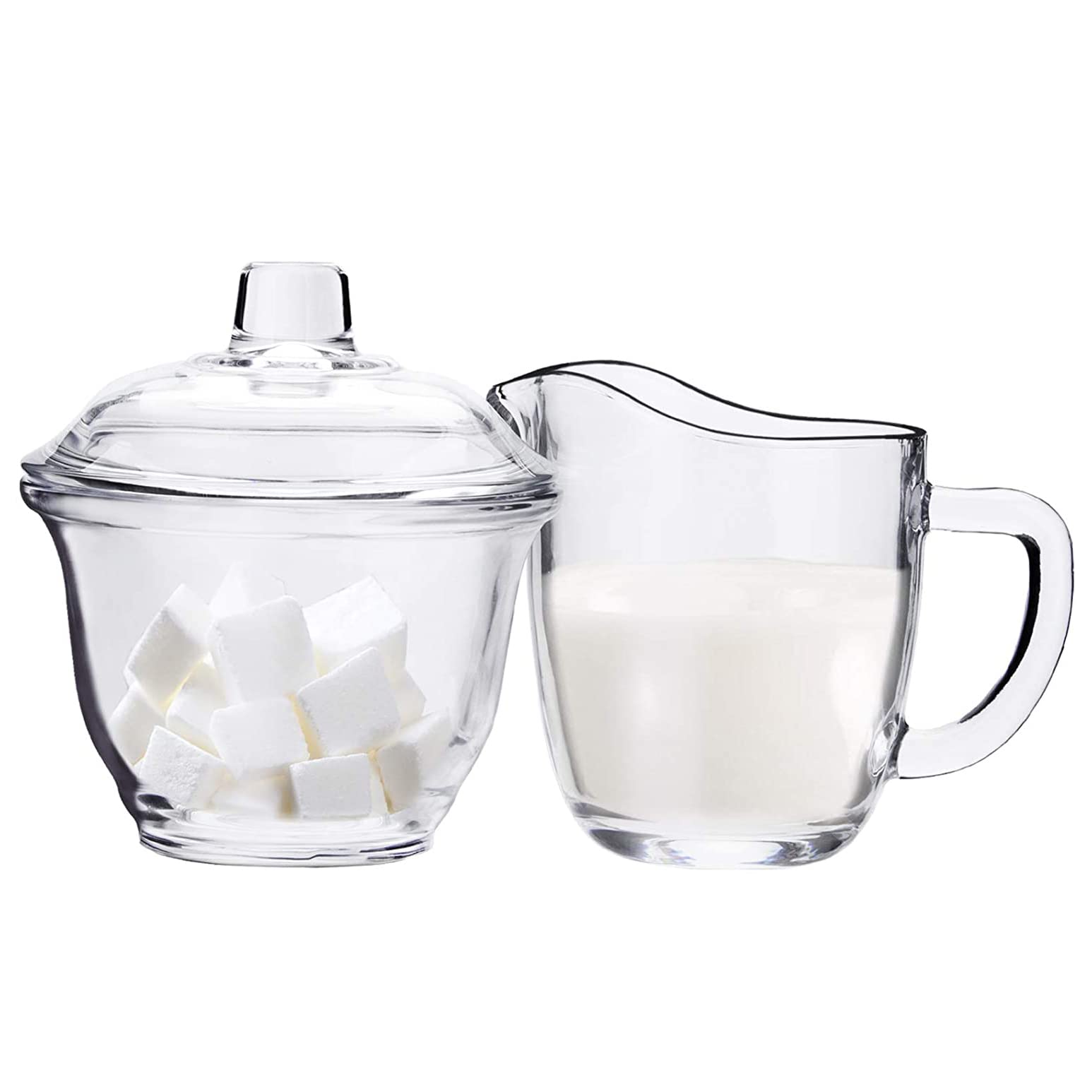 Nicunom Glass Sugar And Creamer Set For Coffee And Tea, Clear Cream Pitcher And Sugar Bowl With Lid, Cream Jug Sugar Jar, Coffee