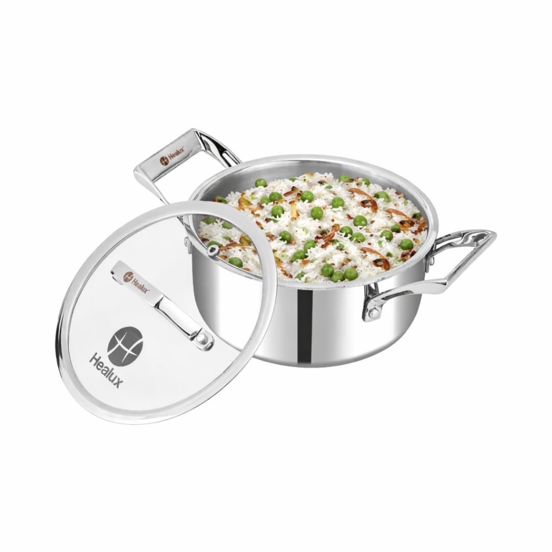 Healux Triply 18Cm Sauce Pot With Glass Lid  2.5L| Induction Friendly, Oven And Dishwasher Safe | 5 Years Guarantee  Silver | 