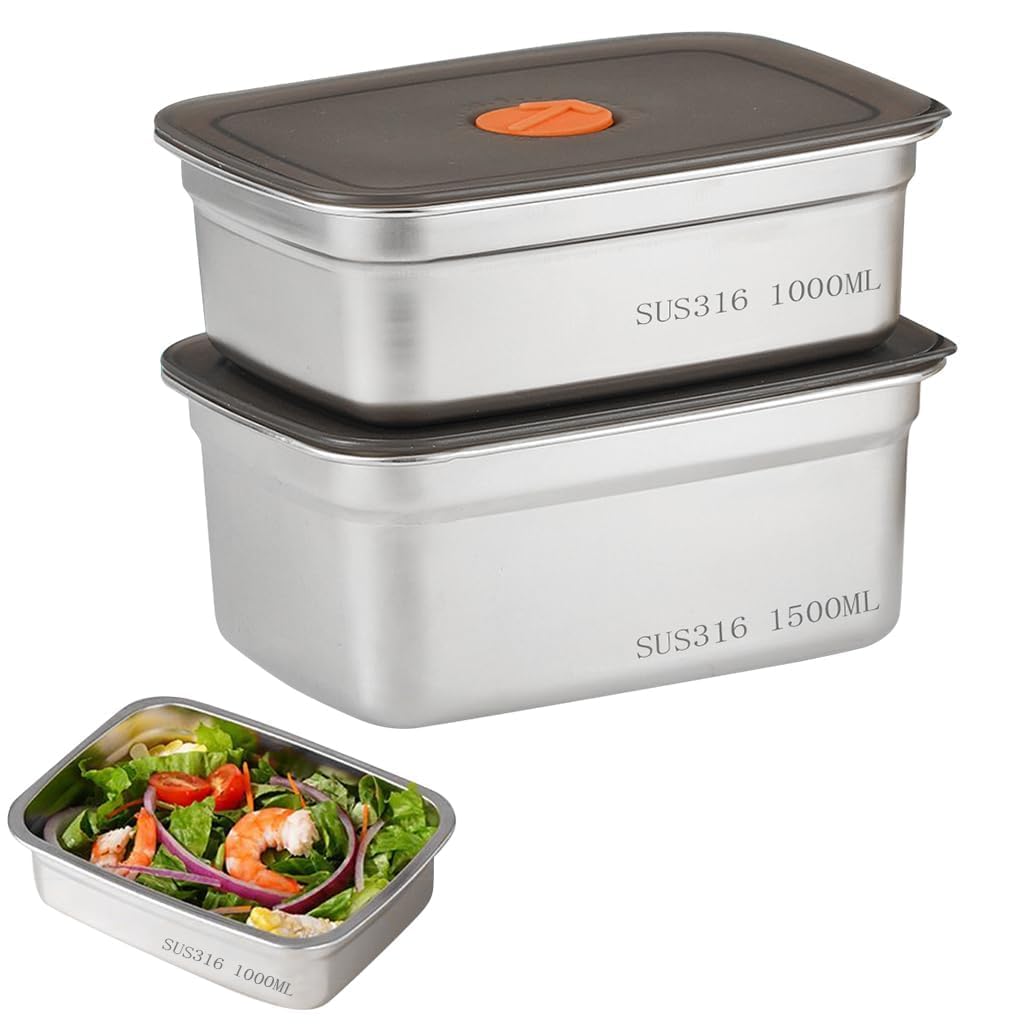 Rrj Kitchen Storage Containers Set Of 2 Pcs,1000Ml,1500Ml Storage Container With Air Tight Lid,Reusable Stainless Steel Launch B