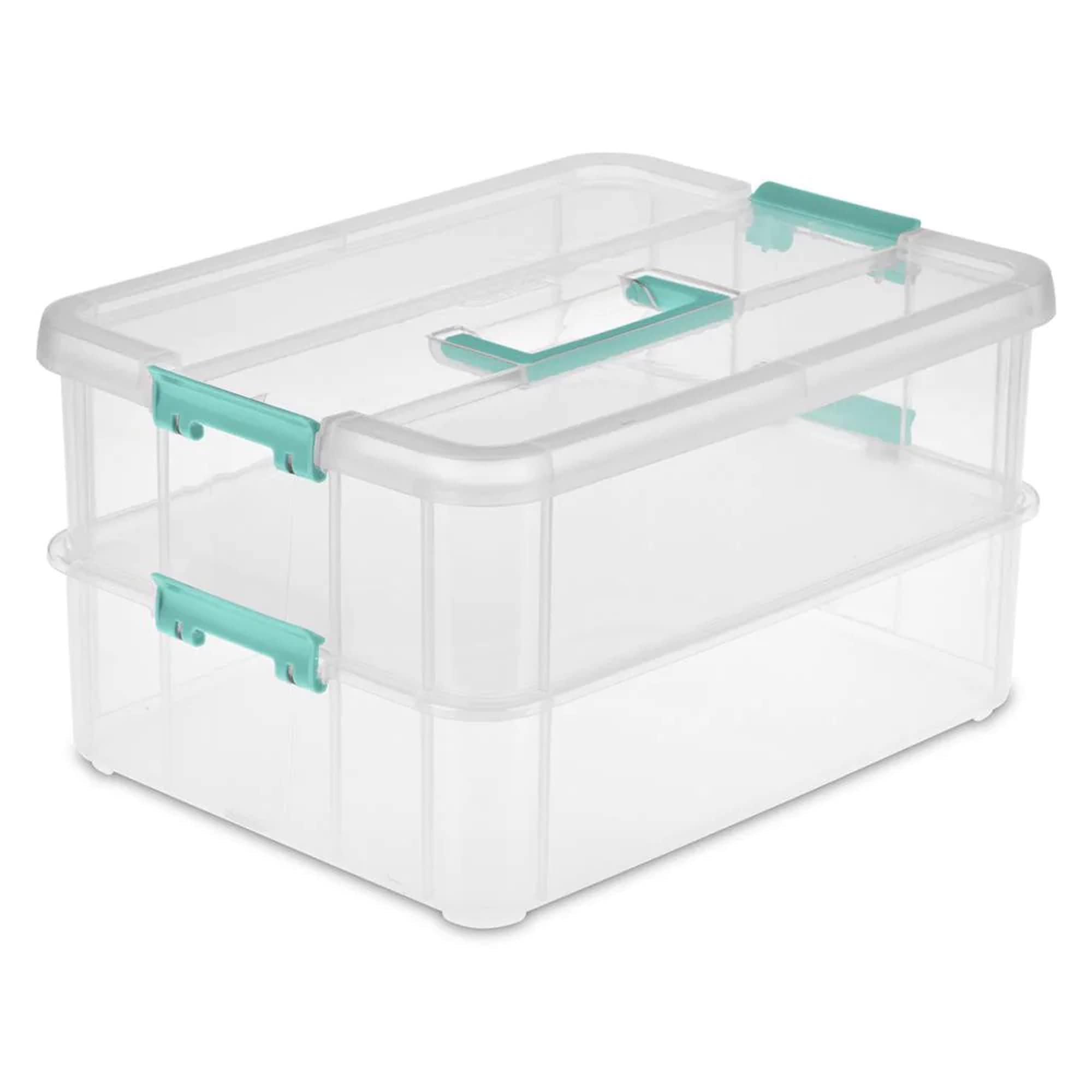 Sterilite 4-Pack Stack & Carry Organizer Box - Clear with Color Latches for Art, Craft & Office Storage, Model 14228604