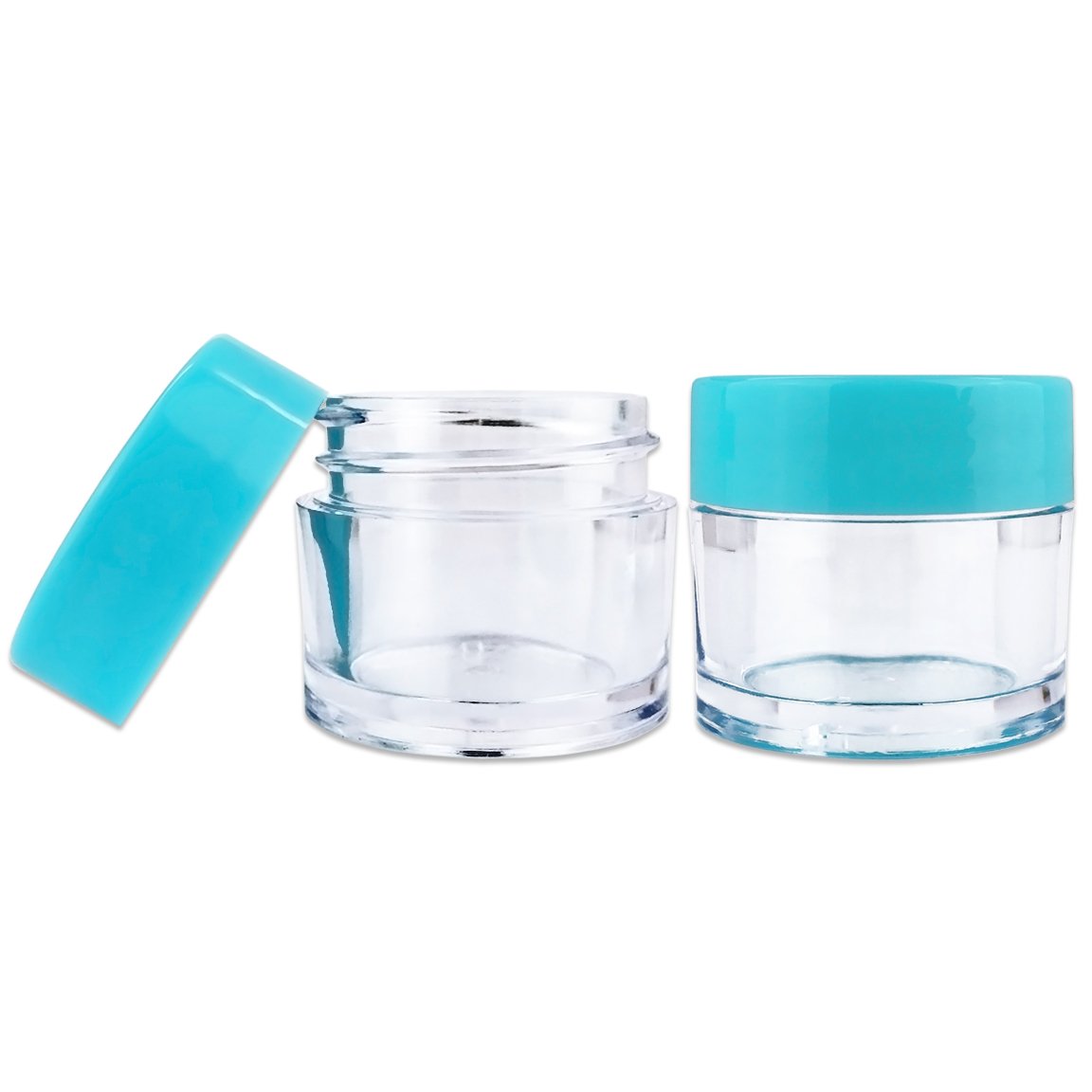 Beauticom 7 Gram / 7 Ml (Quantity: 60 Pieces) Thick Wall Round Leak Proof Clear Acrylic Jars With Teal Lids For Beauty, Cream, C