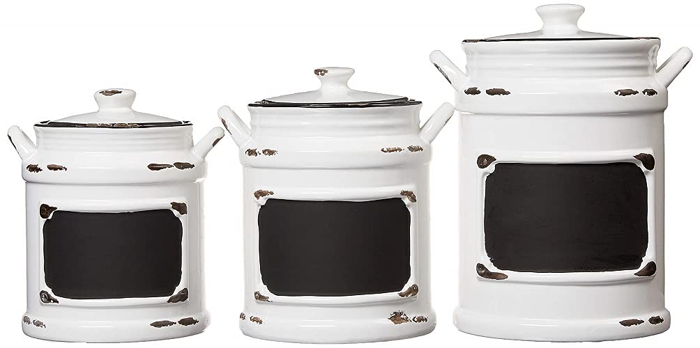 American Atelier Vintage Canister Set 3-Piece Ceramic Jars Chic Design With Lids For Cookies, Candy, Coffee, Flour, Sugar, Rice,