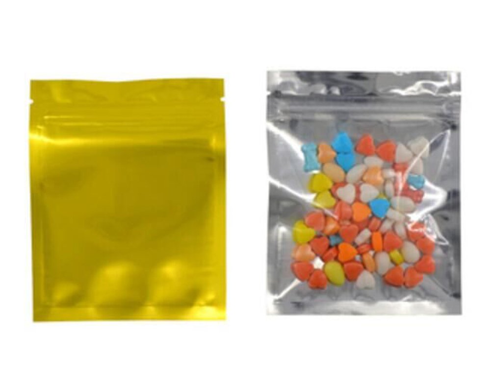 100Pcs 4In X 5In Self Sealing Mylar Foil Flat Bag Sample Zipper Pouch Food Snack Storage Coffee Bean Candy Tea Powder Seal Grip