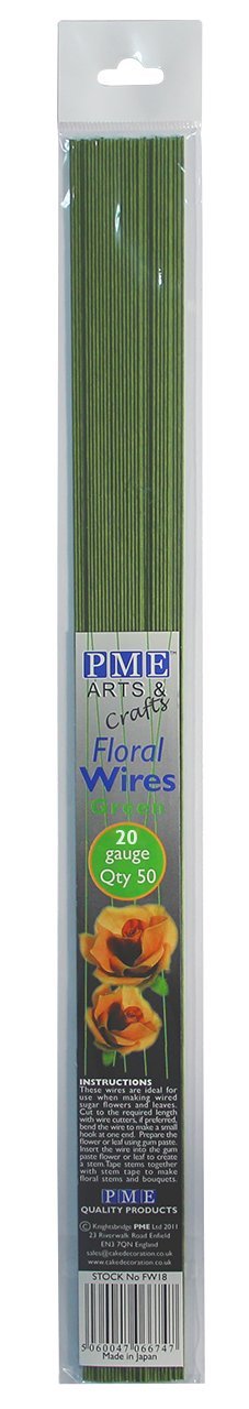 Pme Sugarcraft Floral Wires Green 20 Gauge, 14 Inches Long, Pack Of 50