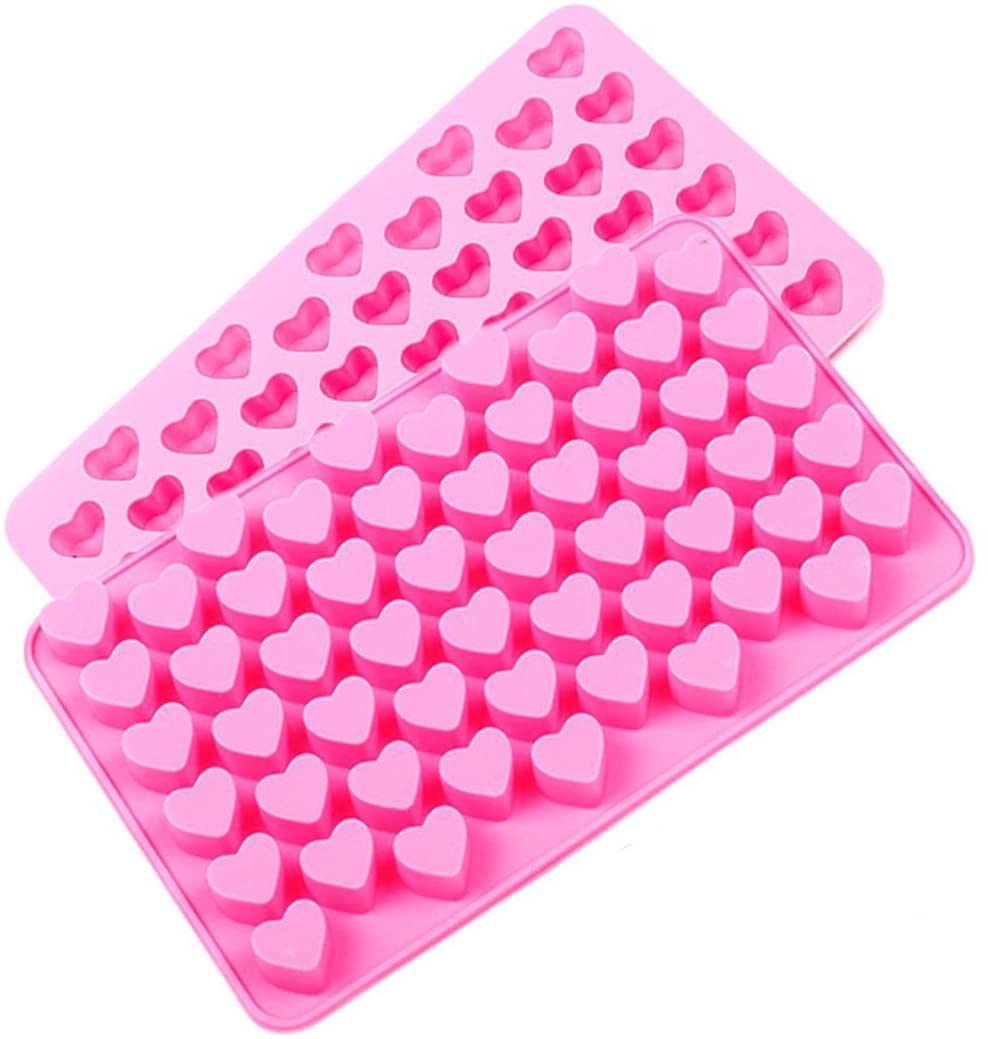 Heart Shaped Silicone Mold For Wax Melts 2Pcs 55-Cavity Heart Valentine Chocolate Silicone Mould Candy Gummy Jelly Ice Cube Tray