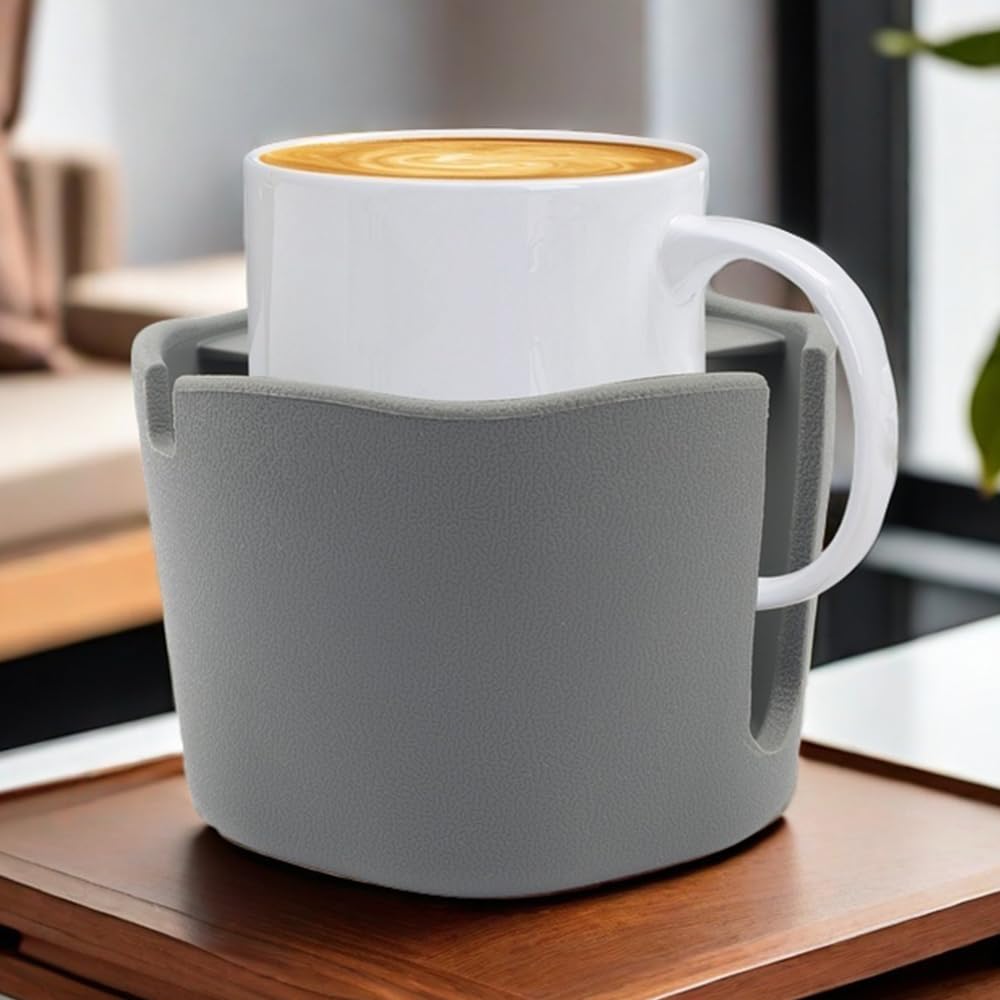 Desk Cup Holder, FINTHECH Anti-Spill Cup Holder,Silicone Suction Cup Holder for Smooth Flat Desk?Holds Cups (Gray).