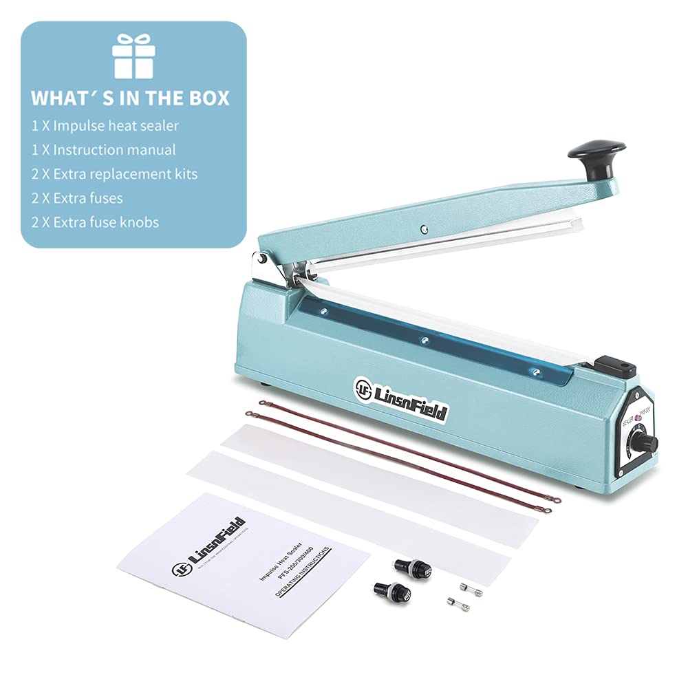 Linsnfield Sealer Pro, Patented 8Inch Impulse Heat Bag Sealer, 2Mm Sealing Width Poly Bag Seal Machine, 2 Replacement Kits 2 Fus