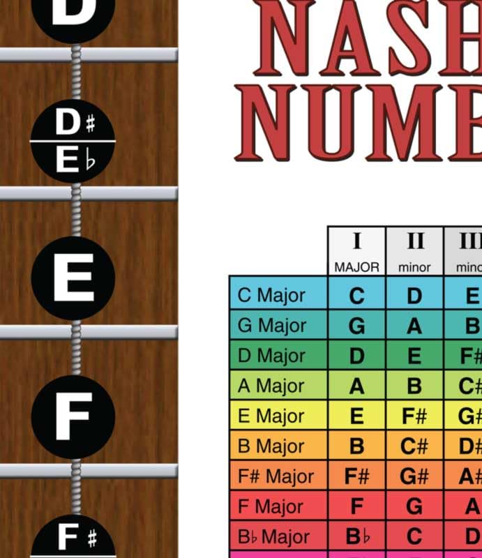 A New Song Music 4 String Bass Instructional Chart - Fretboard Notes Poster, Nashville Numbering System, 11"x17", Classic 2023