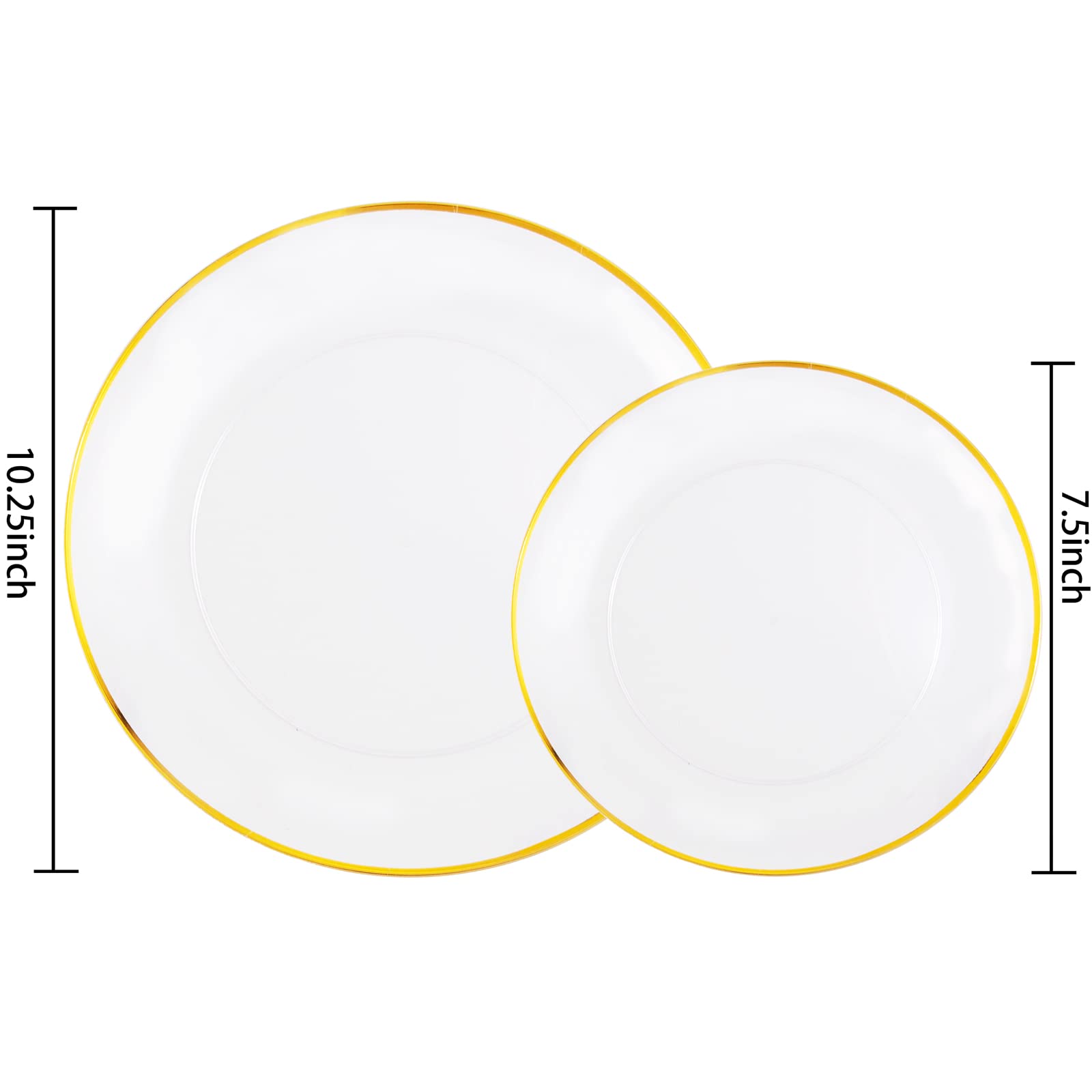 LIYH 60pcs Clear Plastic Plates and Gold Trim Disposable Plastic Plates Heavty Duty Includes:30 Dinner Plates 10.25'' and 30 Dessert Plates 7.5'' Clear and Gold Plastic Plates Plastic Holiday Plates