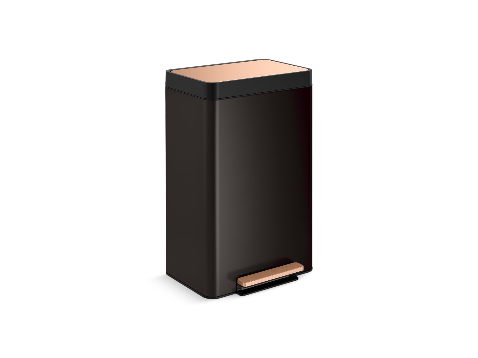 KOHLER 13-Gallon Stainless Steel Step Trash Can, Black Stainless Steel & Moderne Brushed Brass, Hands-Free Pedal, Quiet-Close Li