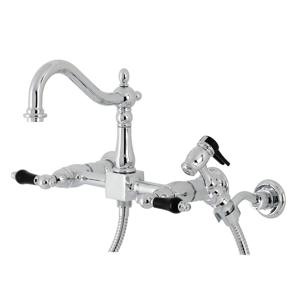 Kingston Brass KS1261PKLBS Duchess Wall Mount Bridge Kitchen Faucet with Brass Sprayer  Polished Chrome