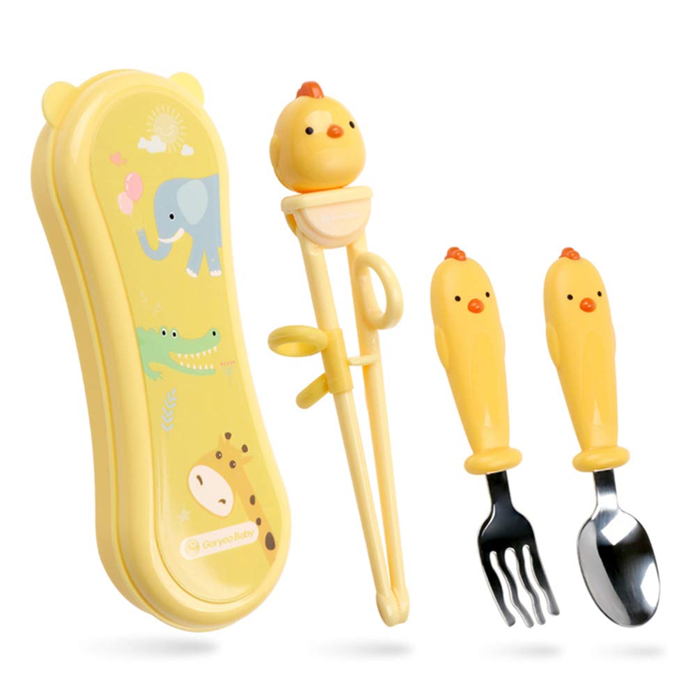 Goryeo Baby Toddler Utensils Stainless Steel Kids Silverware Set with Kids Training Chopsticks and Baby Spoon and Fork for Self