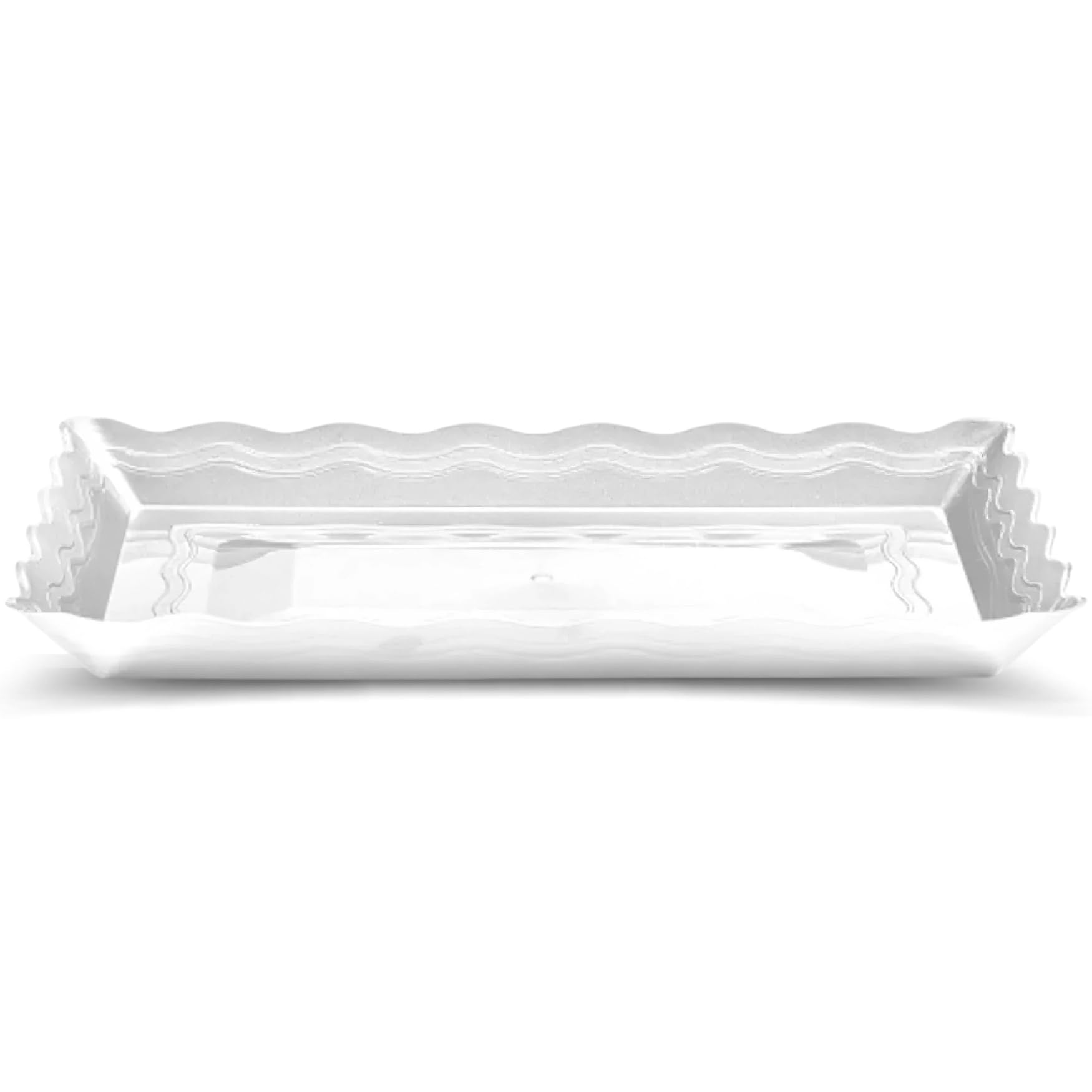 Elegant White Premium Wave Serving Tray - 9'' X 13''- Heavyweight Plastic, Perfect For Parties, Weddings, And Catering Events